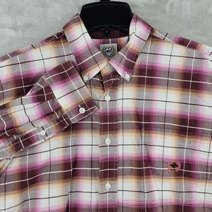 CINCH Western Cowboy Dress‎ Shirt Size Medium Pink Plaid Long Sleeve